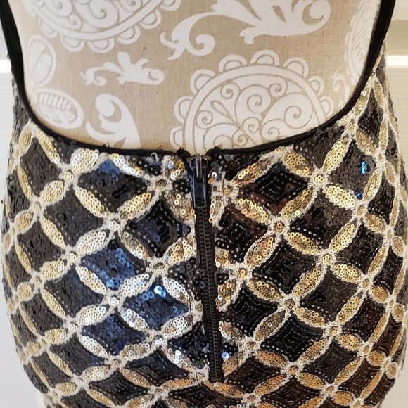 Sexy Gold & Black Sequin Mini Dress with Open Back - Picture 8 of 10